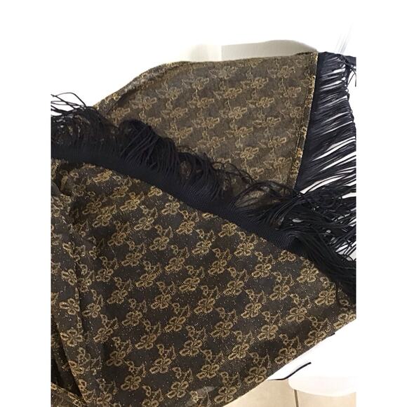 Black Gold Metallic Fringe Scarf Shawl Wrap Evening Wedding Party 75"x18" - Picture 11 of 11